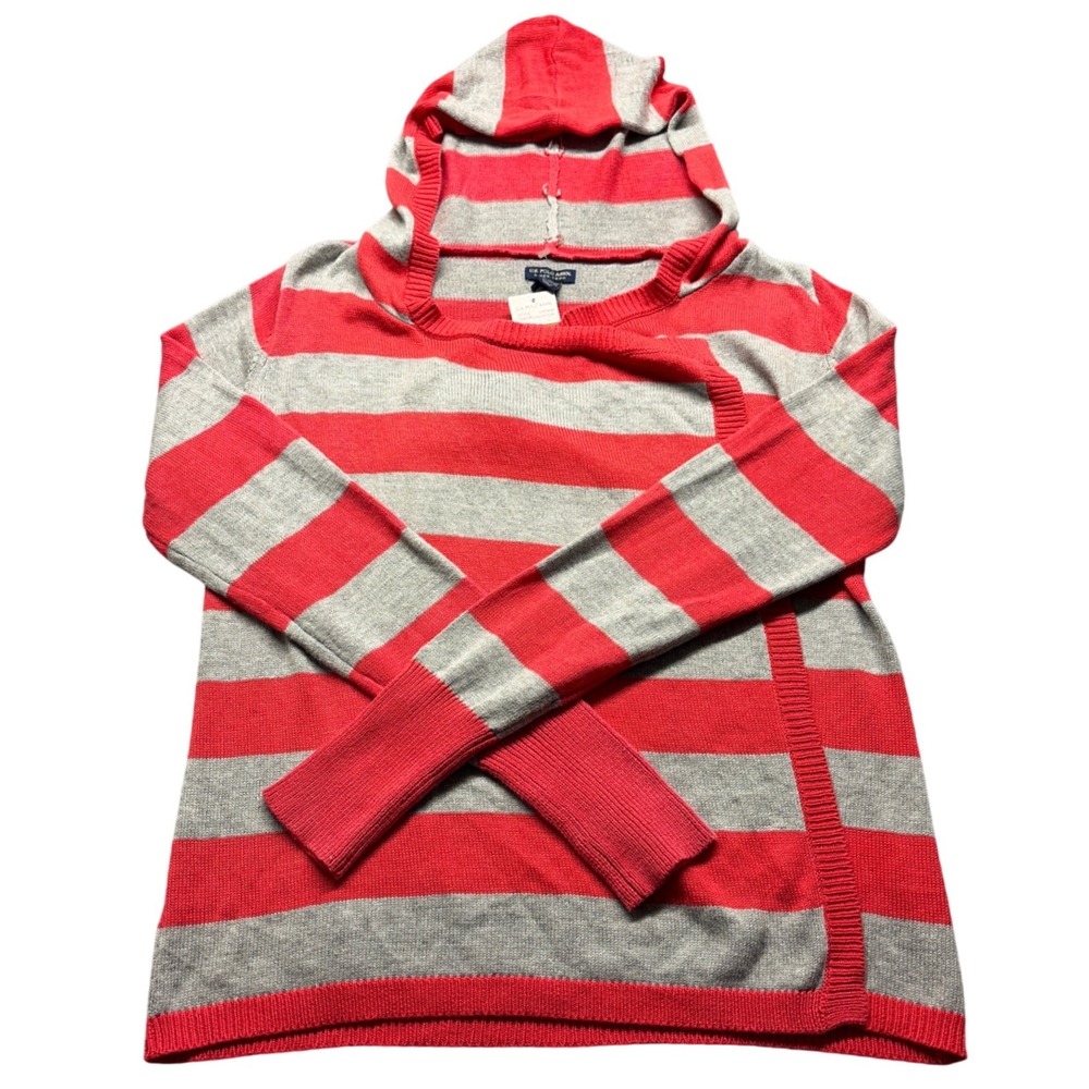 US Polo Assn Womens Red Grey Striped Hooded Sweater L Long Sleeve Pullover NWT